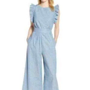 1901 Chambray Jumpsuit with Ruffles